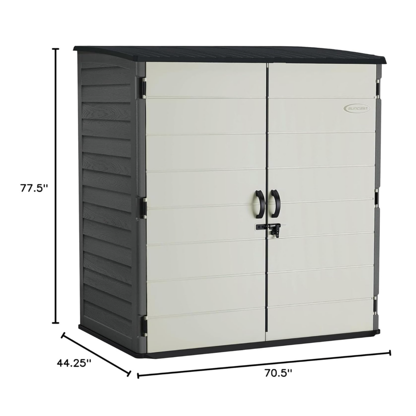 Extra-Large Vertical Outdoor Storage Shed – All-Weather Resin Yard Shed with Lockable Double Doors, 70.5 x 44.25 x 77.5 In, Peppercorn, Made in USA