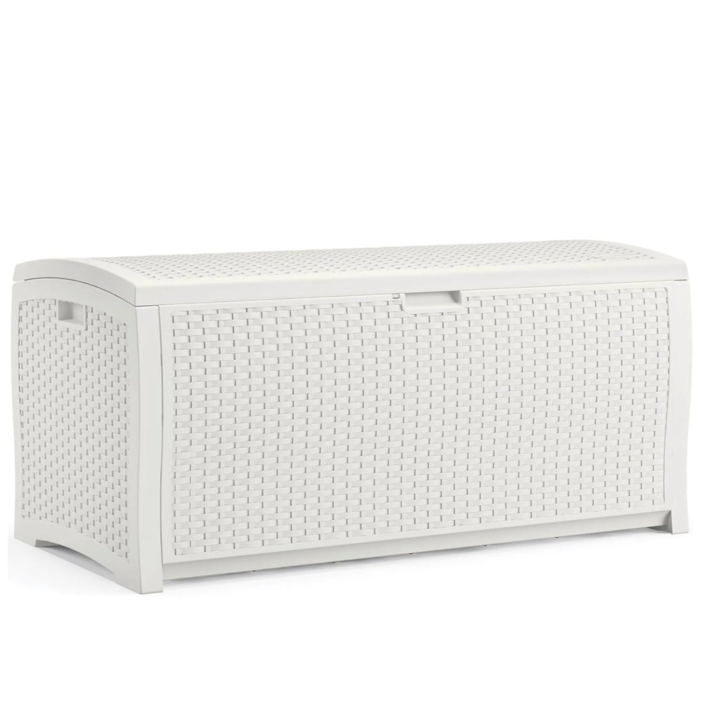 99 Gallon Wicker Outdoor Deck Storage Box, Hinged Lid, Water-Resistant, White,  Made in USA