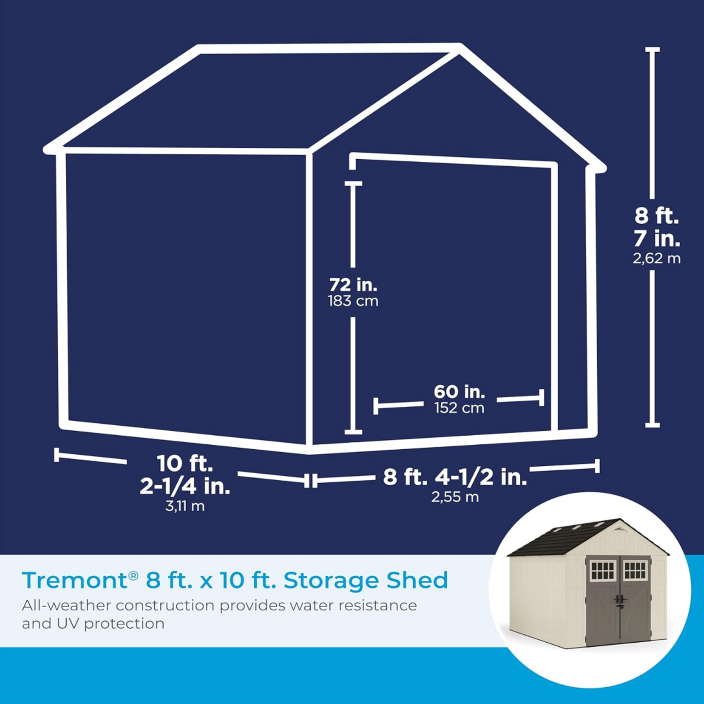 8x10 Ft Heavy-Duty Resin Outdoor Storage Shed, Tremont Series, Sand – Weather-Resistant Garden and Patio Tool Shed