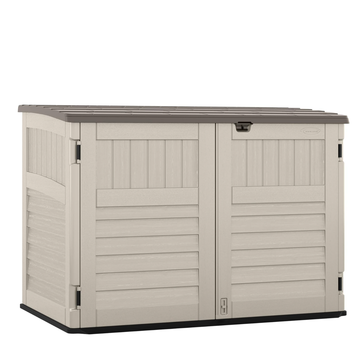 Horizontal Outdoor Storage Shed, Weather-Resistant Resin, Lockable, Made in USA