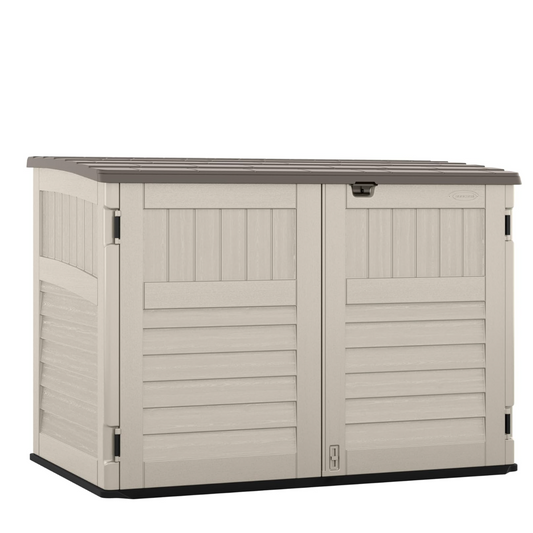 Horizontal Outdoor Storage Shed, Weather-Resistant Resin, Lockable, Made in USA